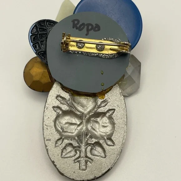 Signed Ropa Vintage Costume Brooch Blue Pink Flowers Shells Sparkly 🌸✨ - Picture 4 of 7